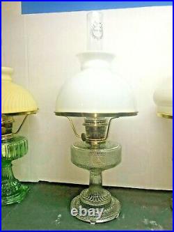 ALADDIN COLONIAL OIL LAMP CLEAR GLASS, COMPLETE WithCHIMNEY, SHADE & BURNER