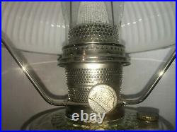 ALADDIN COLONIAL OIL LAMP VASELINE COLOR, COMPLETE WithCHIMNEY, SHADE & BURNER