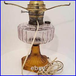 ALADDIN CORINTHIAN AMBER & CLEAR ELECTRIFIED KEROSENE OIL LAMP 12-1/4 Lot A