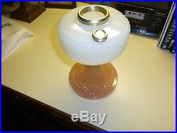 ALADDIN DIAMOND QUILT Oil LAMP WHITE MOONSTONE Art Glass Bowl with Pink Base