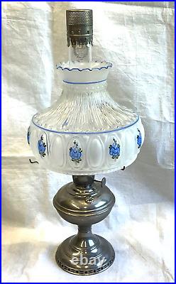 ALADDIN DRAPE LAMP With White & Blue Rose HAND PAINTED SHADE withAccessories