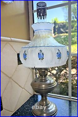 ALADDIN DRAPE LAMP With White & Blue Rose HAND PAINTED SHADE withAccessories