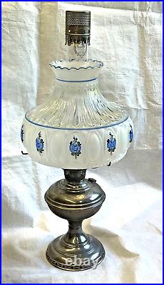 ALADDIN DRAPE LAMP With White & Blue Rose HAND PAINTED SHADE withAccessories