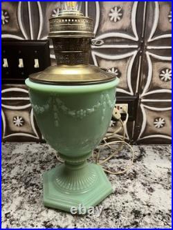 ALADDIN FLORENTINE VASE LAMP JADEITE GREEN / Model 23 Burner Electric And Oil