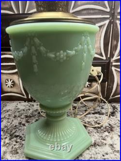 ALADDIN FLORENTINE VASE LAMP JADEITE GREEN / Model 23 Burner Electric And Oil