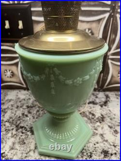 ALADDIN FLORENTINE VASE LAMP JADEITE GREEN / Model 23 Burner Electric And Oil