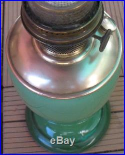 ALADDIN GREEN VENETIAN ART GLASS OIL LAMP 1243 LG Model #12 Burner Chimney LoxOn