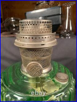 ALADDIN Green Uranium CATHEDRAL Table Lamp Model #108 B Burner c1934 Glows