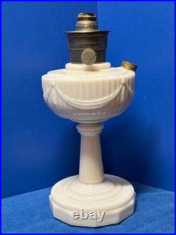ALADDIN Ivory Alacite Tall Lincoln Drape Oil Lamp Base, Mod. B Burner, Fill Cap