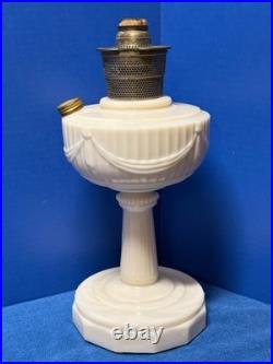 ALADDIN Ivory Alacite Tall Lincoln Drape Oil Lamp Base, Mod. B Burner, Fill Cap