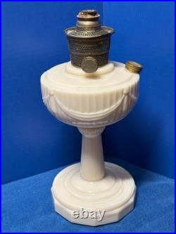 ALADDIN Ivory Alacite Tall Lincoln Drape Oil Lamp Base, Mod. B Burner, Fill Cap