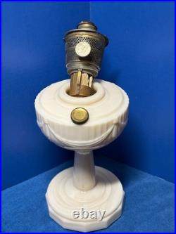 ALADDIN Ivory Alacite Tall Lincoln Drape Oil Lamp Base, Mod. B Burner, Fill Cap