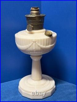 ALADDIN Ivory Alacite Tall Lincoln Drape Oil Lamp Base, Mod. B Burner, Fill Cap
