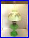 ALADDIN JADITE GREEN MOONSTONE CATHEDRAL OIL LAMP With FROSTED FINSH FLORAL SHADE