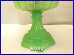 ALADDIN JADITE GREEN MOONSTONE CATHEDRAL OIL LAMP With FROSTED FINSH FLORAL SHADE