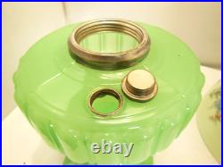 ALADDIN JADITE GREEN MOONSTONE CATHEDRAL OIL LAMP With FROSTED FINSH FLORAL SHADE