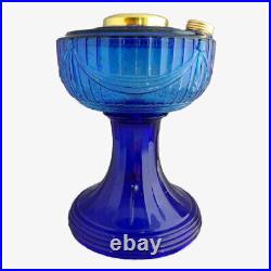 ALADDIN LAMP COBALT BLUE LINCOLN DRAPE with M753 BLUE MEADOW SHADE BRASS HARDWARE