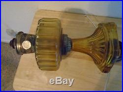 ALADDIN LAMP CORINTHIAN AMBER GLASS OIL KEROSENE With CHIMNEY & SHADE 23 1/2 TAL