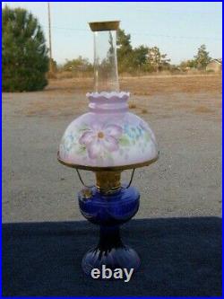 ALADDIN LAMP SHORT LINCOLN DRAPE 1989 COBALT BLUE with SHADE & BRASS INSECT SCREEN