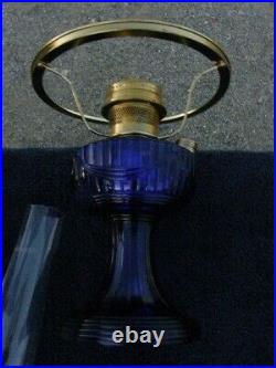 ALADDIN LAMP SHORT LINCOLN DRAPE 1989 COBALT BLUE with SHADE & BRASS INSECT SCREEN