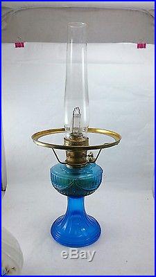 ALADDIN MANTLE LAMP 23 Cobalt Blue Lincoln Drape Base Brass Burner Kerosene Oil
