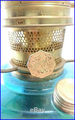 ALADDIN MANTLE LAMP 23 Cobalt Blue Lincoln Drape Base Brass Burner Kerosene Oil