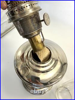 ALADDIN MANTLE LAMP CO. MODEL 12 KEROSENE LAMP Nickel Complete Tested