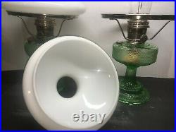 ALADDIN MODEL 105 Green Crystal Colonial KEROSENE OIL LAMP WithSHADE & CHIMNEY