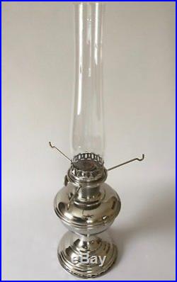 ALADDIN MODEL #11 NICKEL FINISH BASE LAMP WithALADDIN #12 BURNER, SPIDER & CHIMNEY