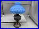 ALADDIN MODEL 12 BURNER OIL LAMP with BLUE DIAMOND QUILTED PATTERN ELECTRIFIED