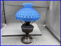 ALADDIN MODEL 12 BURNER OIL LAMP with BLUE DIAMOND QUILTED PATTERN ELECTRIFIED