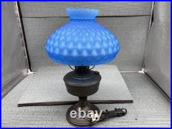 ALADDIN MODEL 12 BURNER OIL LAMP with BLUE DIAMOND QUILTED PATTERN ELECTRIFIED