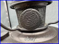 ALADDIN MODEL 12 BURNER OIL LAMP with BLUE DIAMOND QUILTED PATTERN ELECTRIFIED