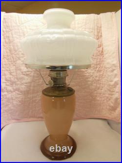 ALADDIN MODEL 12 PEACH / BROWN VENETIAN ART-CRAFT VASE OIL LAMP With ALADDIN SHADE