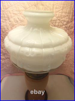 ALADDIN MODEL 12 PEACH / BROWN VENETIAN ART-CRAFT VASE OIL LAMP With ALADDIN SHADE