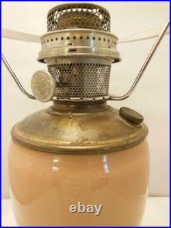 ALADDIN MODEL 12 PEACH / BROWN VENETIAN ART-CRAFT VASE OIL LAMP With ALADDIN SHADE