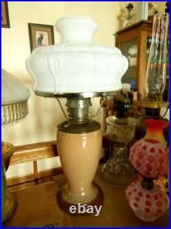ALADDIN MODEL 12 PEACH / BROWN VENETIAN ART-CRAFT VASE OIL LAMP With ALADDIN SHADE
