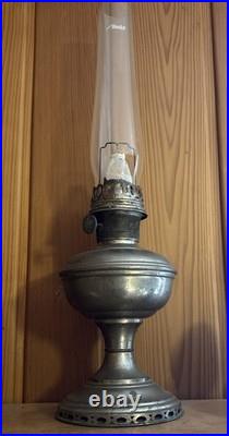 ALADDIN MODEL NICKLE OIL LAMP With STAMPED CHIMNEY