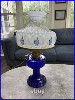 ALADDIN OIL LAMP COBALT BLUE LINCOLN DRAPE Electrified Shade