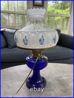 ALADDIN OIL LAMP COBALT BLUE LINCOLN DRAPE Electrified Shade