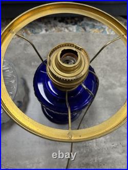 ALADDIN OIL LAMP COBALT BLUE LINCOLN DRAPE Electrified Shade
