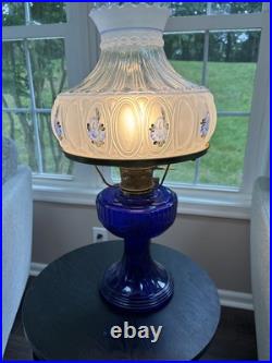 ALADDIN OIL LAMP COBALT BLUE LINCOLN DRAPE Electrified Shade
