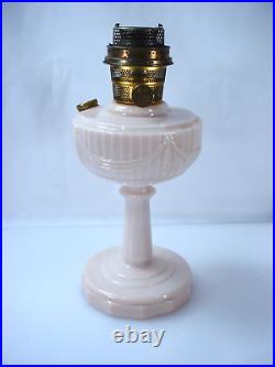 ALADDIN OIL LAMP WITH BURNER MODEL B TALL LINCOLN DRAPE FLESH PINK COLOR 1940's