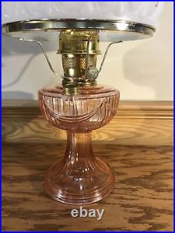 ALADDIN PINK SHORT LINCOLN DRAPE Painted Shade Oil Kerosene Table Lamp Light