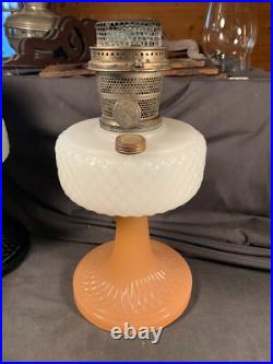 ALADDIN Pink foot & White Quilt Table Lamp Model B-91 B Burner c1937