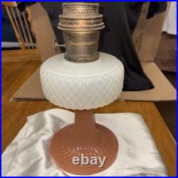 ALADDIN Pink foot & White Quilt Table Lamp Model B-91 B Burner c1937