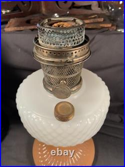 ALADDIN Pink foot & White Quilt Table Lamp Model B-91 B Burner c1937