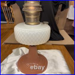 ALADDIN Pink foot & White Quilt Table Lamp Model B-91 B Burner c1937