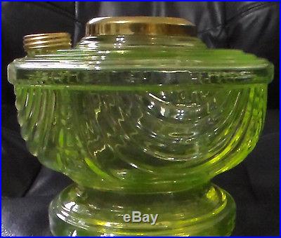 ALADDIN SHORT GREEN VASELINE GLASS WASHINGTON DRAPE SHELF LAMP FONT BOWL 0500-3