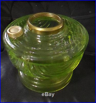 ALADDIN SHORT GREEN VASELINE GLASS WASHINGTON DRAPE SHELF LAMP FONT BOWL 0500-3